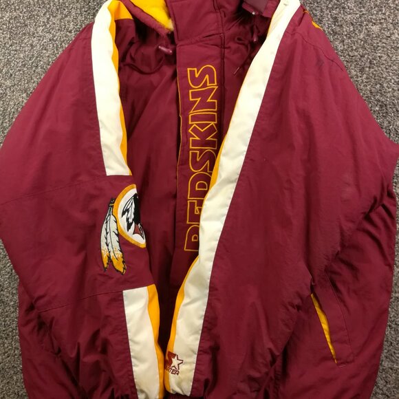 Vintage Washington Redskins Puffer Jacket Starter Pro Line Hooded Mens Large - Picture 10 of 14